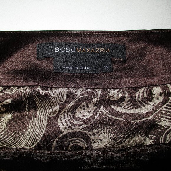 BCBG MAX AZRIA Brown & White Print Textured Paisley Silk Sleeveless Dress - Picture 7 of 7